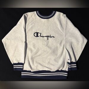 1990s Champion Reverse Weave Embroidered Crewneck Sweatshirt Gray/Navy U.S.A.